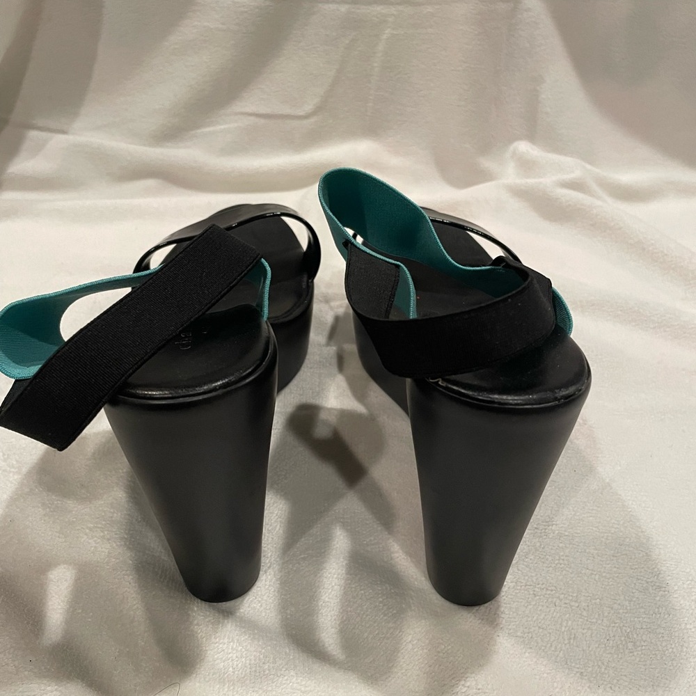 Charles David Black Platform Wedges With Teal Str… - image 4
